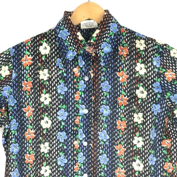 Vtg KMart Button Front Shirt Mens L 38 Long Sleeve Polka Dot Floral Blue White - Picture 3 of 9